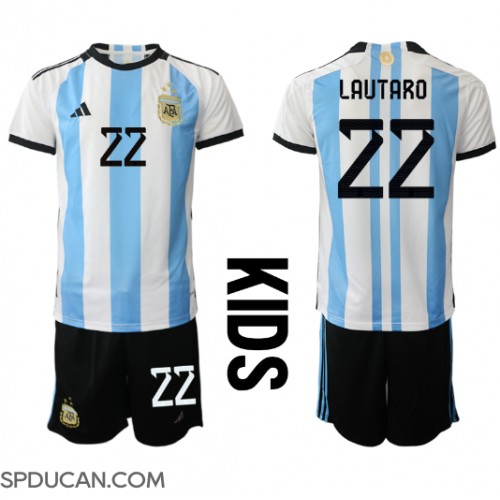 Dječji Nogometni Dres Argentina Lautaro Martinez #22 Domaci SP 2022 Kratak Rukav (+ Kratke hlače)